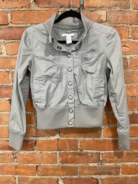 Charlotte Russe Jackets & Blazers - SOLD - Y2K Charlotte Russe Light Gray Ribbed-Hem Button Bomber Jacket | Sz S